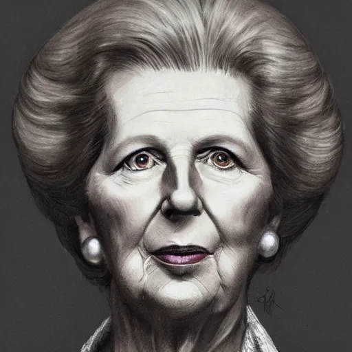 Image similar to beautiful lifelike award winning pencil illustration of margaret thatcher lay on a guillotine trending on art station artgerm greg rutkowski museum quality cinematic atmospheric