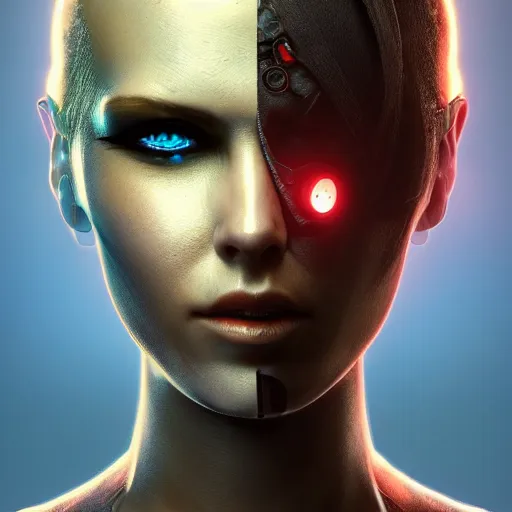 Prompt: centered portrait of a cyborg, in the style of Cyberpunk 2099, sci fi character concept, science fiction, technology, futuristic, kitsch, medium shot, symmetrical face, elegant pose, illustration, slender, cinematic lighting, hyperdetailed, cgsociety, 8k, high resolution, single face, insanely detailed and intricate, octane render, golden ratio, vfx, postprocessing, Syd Mead, Masamune Shirow,
