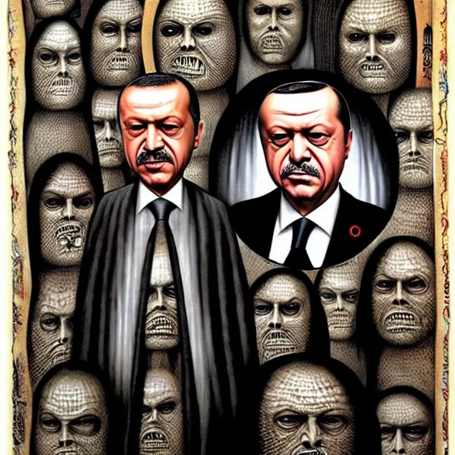 Prompt: recep tayyip erdogan by h. r. giger and mark ryden