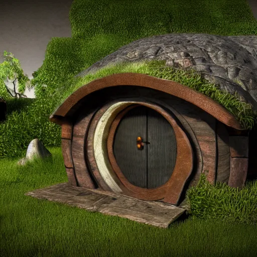 Image similar to hobbit house,doodad,realistic,volumetric lighting,sharp focus,photorealistic,detailed