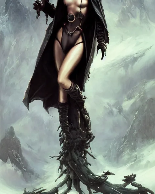 Image similar to beautiful fantasy character portrait, natalie portman, wearing oversized black trench coat, ultra realistic, wide angle, dramatic lighting, vultures, cyberpunk artifacts, highly detailed by peter mohrbacher, hajime sorayama, wayne barlowe, boris vallejo, aaron horkey, gaston bussiere, craig mullins