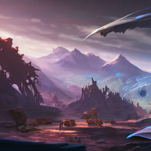 Image similar to Starfinder planet landscape. Concept art, 4k, highly detailed.