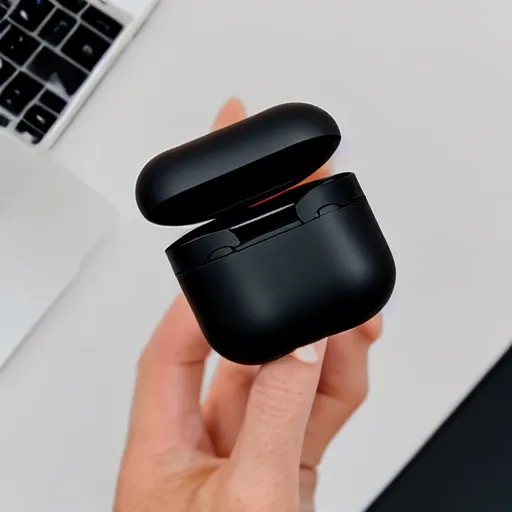 Image similar to black airpods pro case with marshmallow design on the case, studio, product photo