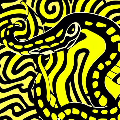 Prompt: a realistic snake with a yellow background, logo design, fresh modern style, thick vector line art, made with photoshop, stunning