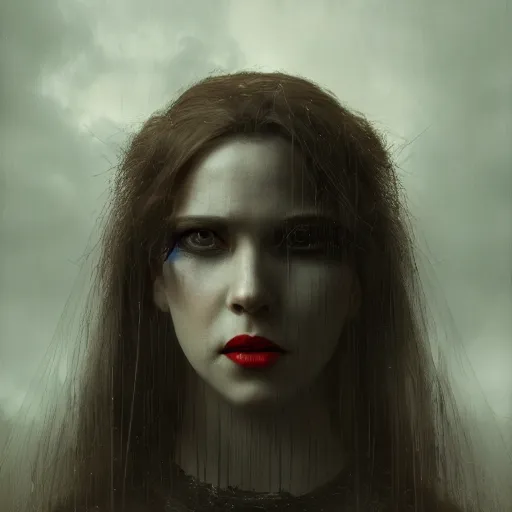Image similar to portrait of a lady vampire, 35mm, depth of field, DOF, ominous, detailed, photorealistic, octane render, high definition, 4k, artstation, steve mccurry, Greg Rutkowski, matthew benedict, irwin penn