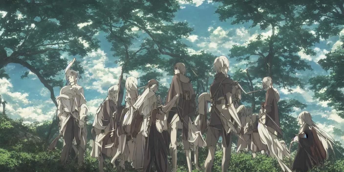 Prompt: a scene from an anime adaptation of Lord Of The Rings, illustrated by Makoto Shinkai