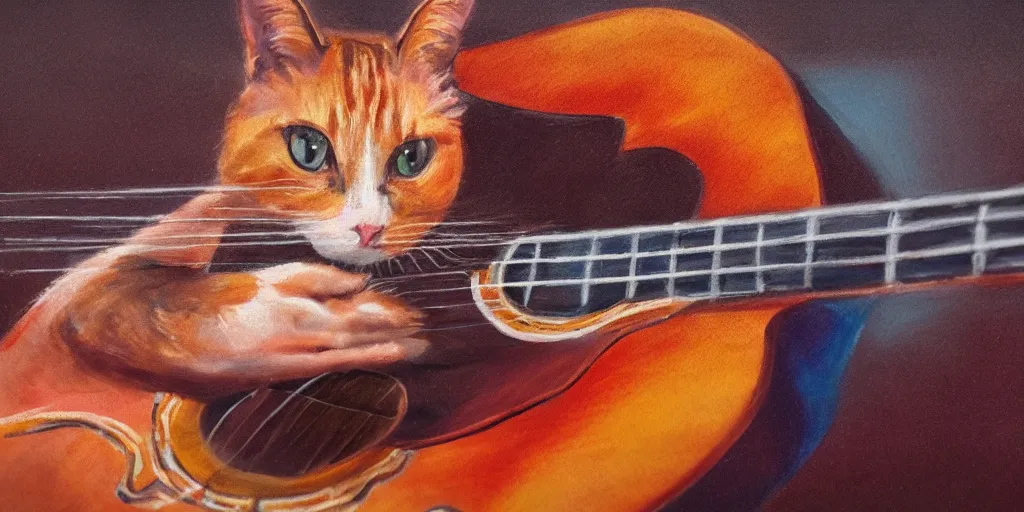 Prompt: calico cat playing guitar, ultrarealistic, 4 k, studio lighting, vibrant colors