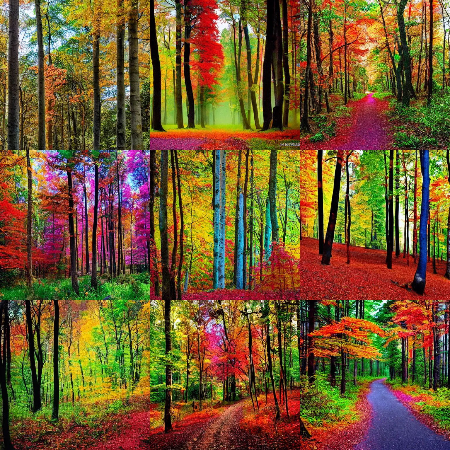 Prompt: a forest full of colours