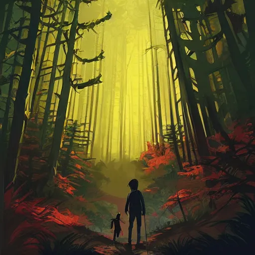 Image similar to painting giant monsters in a dark, scary forest at night smooth face median photoshop filter cutout vector, behance hd by jesper ejsing, by rhads, makoto shinkai and lois van baarle, ilya kuvshinov, rossdraws global illumination