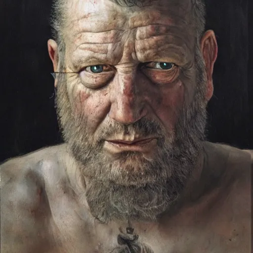 Prompt: high quality high detail painting by lucian freud, hd, portrait of a viking, photorealistic lighting