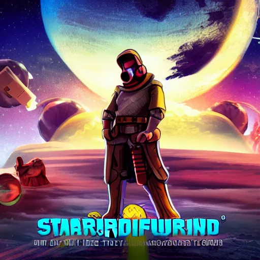 Prompt: starbound game movie keyart by William Rotsler and Barclay Shaw