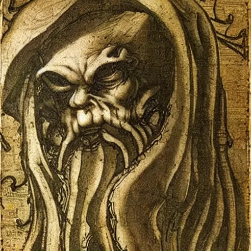 Image similar to leonardo da vinci's manuscript on cthulhu