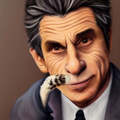 Prompt: a detailed painting of robert deniro disguised as a cat disguised as ben stiller by Cain Kuga and Junji ito, artstation,8k,artstationHD,artstationHQ, cinematic, diffuse lighting