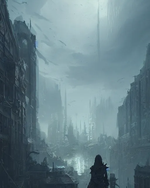 Image similar to the empty city, terrifying, evil, environment art, fantasy art, landscape art, in the style of greg rutkowski, illustration, epic, fantasy, intricate, hyper detailed, artstation, concept art, smooth, sharp focus, ray tracing