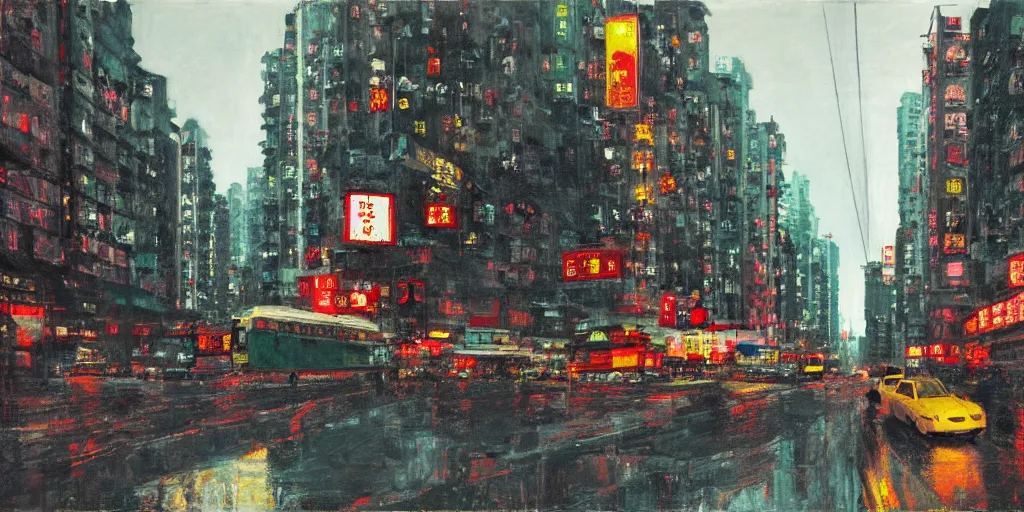 Image similar to a hong kong street, by peter doig, highly detailed, dramatic lighting, 8 k