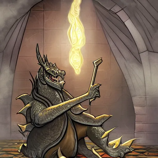 Prompt: D&D bronze dragonborne smoking a joint in the school bathroom, digital art