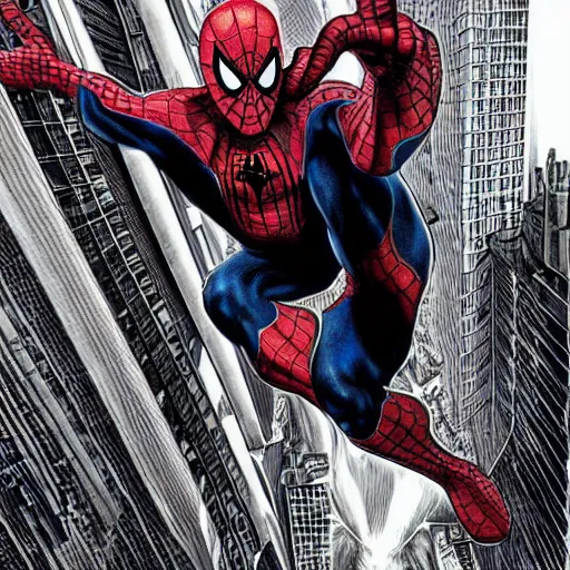 Image similar to an interesting new spiderman concept design by Lee Bermejo, full body