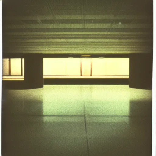 Image similar to polaroid photo of a empty mall in 80's, soft vinatge glow, nostalgic blurr