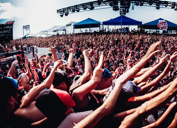 Image similar to photo still of don knotts at vans warped tour!!!!!!!! at age 5 5 years old 5 5 years of age!!!!!!! stage diving into a crowd, 8 k, 8 5 mm f 1. 8, studio lighting, rim light, right side key light