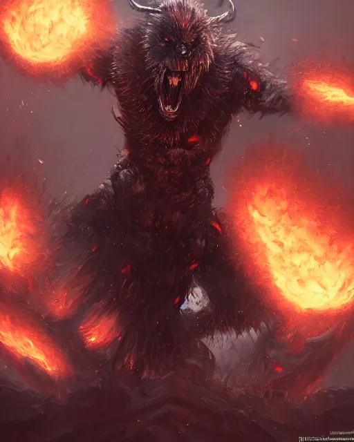 Image similar to oil painting of Angry Anthropomorphized Void Berserker, wearing fur armor, claws, sharp focus, attack pose, fantasy style, octane render, volumetric lighting, 8k high definition, by greg rutkowski, highly detailed, trending on art Station, magic the gathering artwork, burning Battlefield background, centered