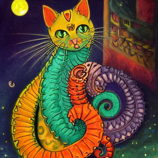 Printable Gothic style Cat by Louis Wain - weird, psychedelic, mad art