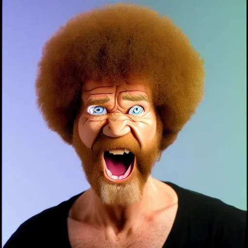 Image similar to angry bob ross screaming at laptop