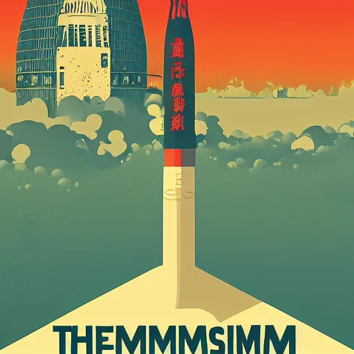 Image similar to The Hiroshima Bomb, Animation printed poster , Artwork by James Gilleard, cinematic composition, trending