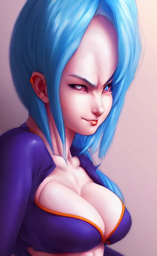 Image similar to gorgeous!! hyper - realistic giant woman resembling bulma + felicia from darkstalkers | drawn by artgerm, drawn by wlop, drawn by jeehyung lee | intricate, high detail, ultra graphics, photorealistic, symmetrical, cinematic, smooth, sharp focus, character design, expressive, cute, beautiful!!