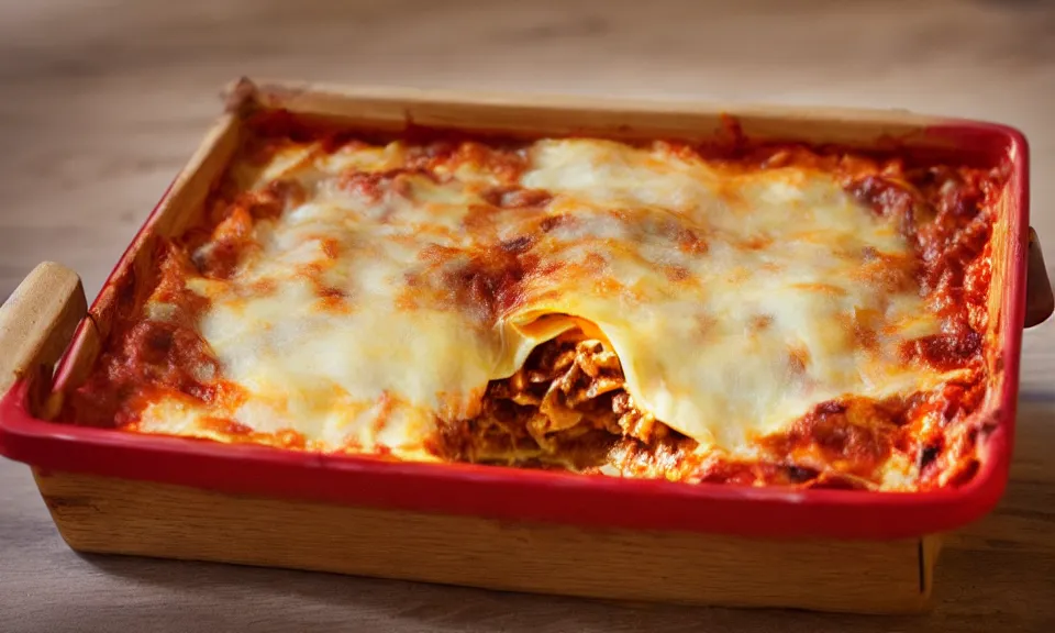 Prompt: lasagne made out of wooden materials