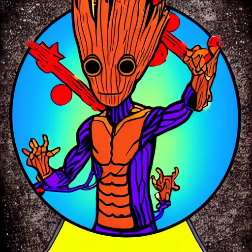 Image similar to svg sticker of a Pop-Wonder Groot-Marvel-Avenger at a rave, spinning records, giant headphones rocking out, wearing headphones, huge speakers, dancing, rave, DJ, spinning records, digital art, amazing composition, rule-of-thirds, award-winning, trending on artstation, featured on deviantart