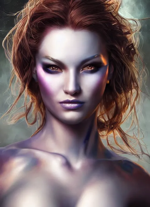 Image similar to a higly detailed airbrush full body shot and face portrait painting of a sensual fantasy female character, pathfinder, dynamic lighting, ambient lighting, deviantart, art by artgerm and simon bisley and karol bak