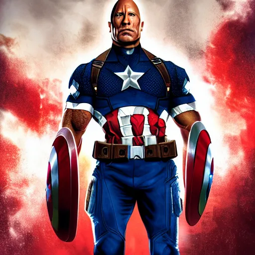 Prompt: Dwayne Johnson as Captain America