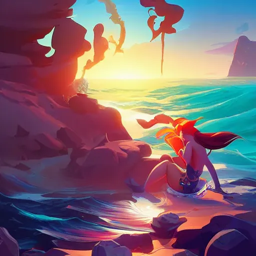 Image similar to painting mermaid treasure on sea of thieves game avatar hero smooth face median photoshop filter cutout vector, behance hd by jesper ejsing, by rhads, makoto shinkai and lois van baarle, ilya kuvshinov, rossdraws global illumination