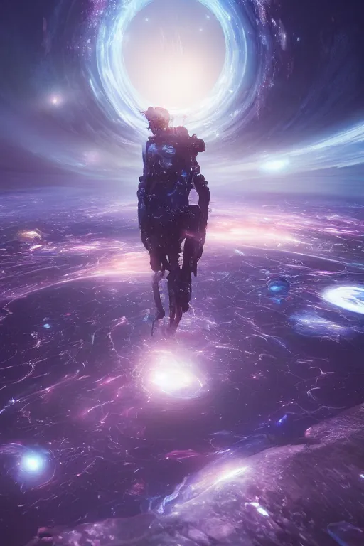 Image similar to letting go of reality and experiencing the quantum feild, comic book art, cinematic, highly detailed, realistic, beautiful cosmic neural network, octane render, unreal engine, depth of field