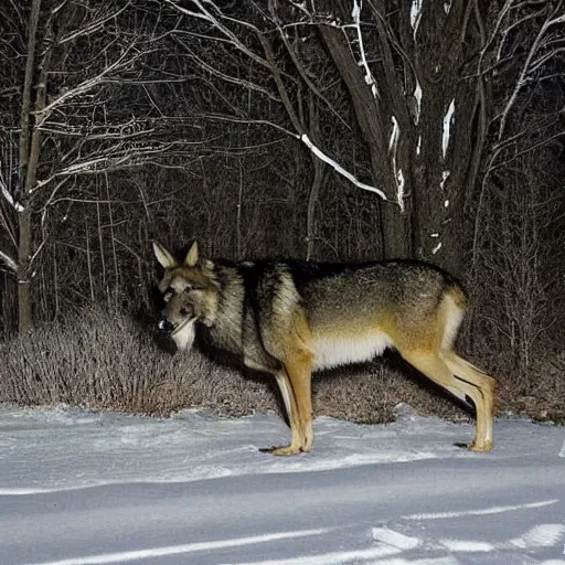 Image similar to giant wolf, deer cam night photograph
