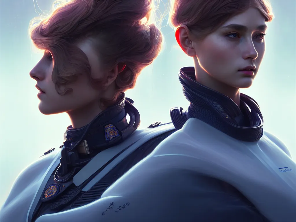 Image similar to portrait futuristic netherlands police uniform girl, at future neon light rooftop, ssci - fi and fantasy, intricate and very very beautiful and elegant, highly detailed, digital painting, artstation, concept art, smooth and sharp focus, illustration, art by tan zi and ayanamikodon and alphonse mucha and wlop