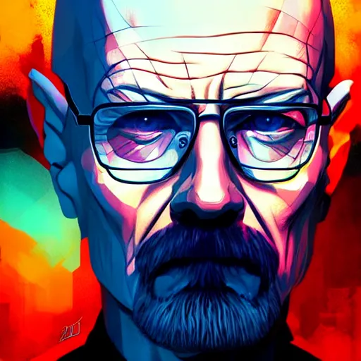 Prompt: high quality, walter white, portrait, cyberpunk colors, neotrad, lois van baarle, moebius