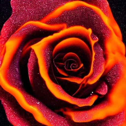 Prompt: award - winning macro of a beautiful black rose made of molten magma and colorful nebulae on black background by harold davis, georgia o'keeffe and harold feinstein, highly detailed, hyper - realistic, inner glow, trending on deviantart, artstation and flickr, nasa space photography, national geographic