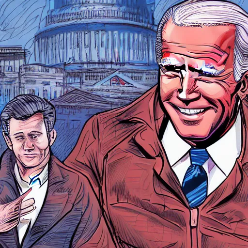 Prompt: Joe Biden doesn’t know where he is, random location. illustration concept art in the style of Arthur Adams