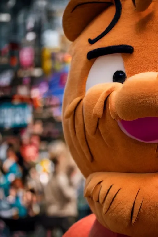 Prompt: portrait of Jacksfilms dressed in Garfield costume, starring in live-action adaptation of the comics, cosplay photograph, shallow depth of field