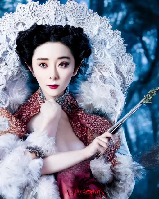 Image similar to fan bingbing as milady de winter, styling by Tom Eerebout & Sandra Amador, clear makeup, clean hair, dry skin, clear skin, airbrushed, bright eye makeup, warrior body, photo by mario testino, 8k octane render, cinematic, hyper detailed, micro details, insanely detailed, trending on artstation, concept art