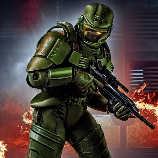 Image similar to Alan Ritchson as doomguy, 4k, high detail, high-resolution photograph