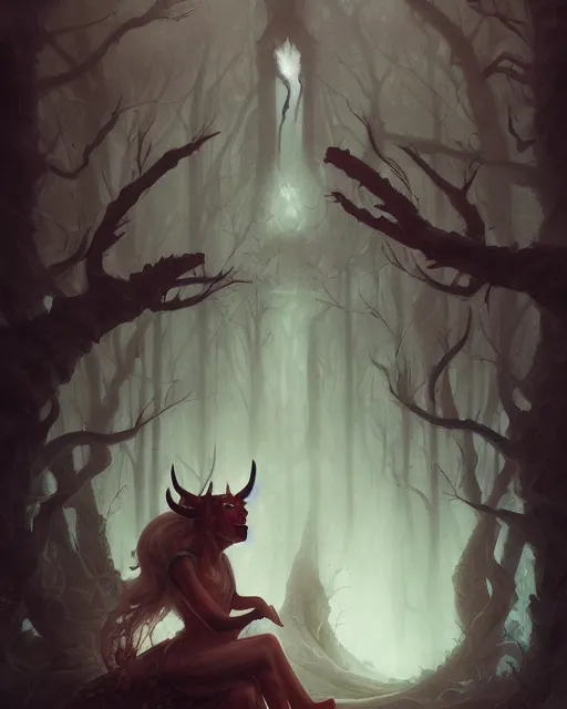 Prompt: portrait of a demon in a haunted forest by peter mohrbacher. photographic, photography. trending on artstation