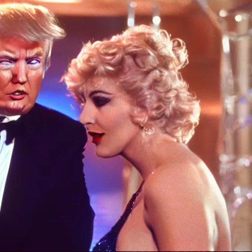 Image similar to donald trump and ted cruise in showgirls, film stills,