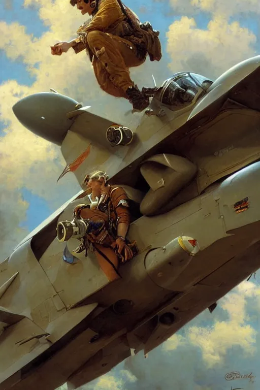 Prompt: fighter pilot, highly detailed painting by gaston bussiere, craig mullins, j. c. leyendecker 8 k