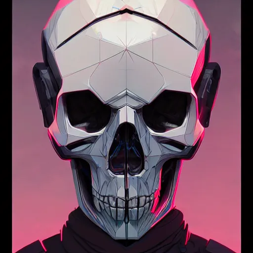 Image similar to a cyberpunk skull, by guweiz and wlop and ilya kuvshinov and artgerm and josan gonzalez, digital art