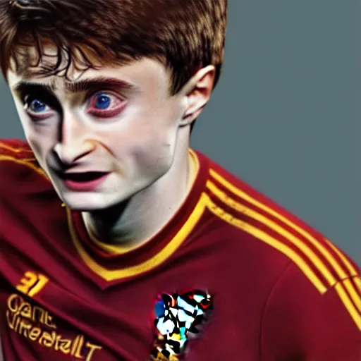 Image similar to portrait of harry potter, daniel radcliffe, wearing a liverpool jersey, highly detailed, masterpiece painting, hr gigor, raphael, 4 k, octane render,