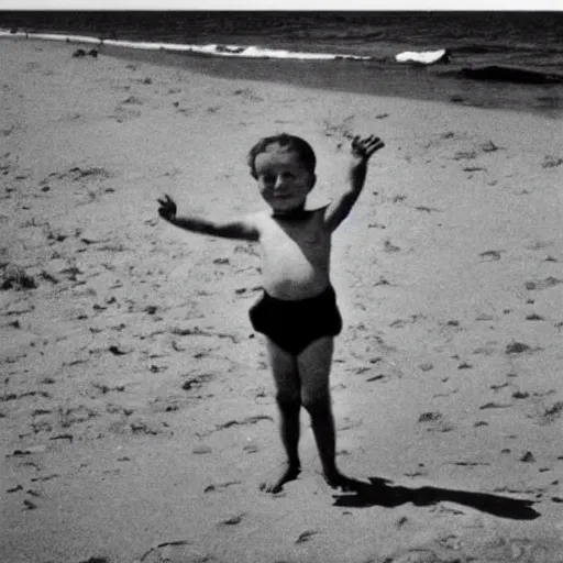 Image similar to child on the beach, old photo, late 19th century, colorized b&w photo