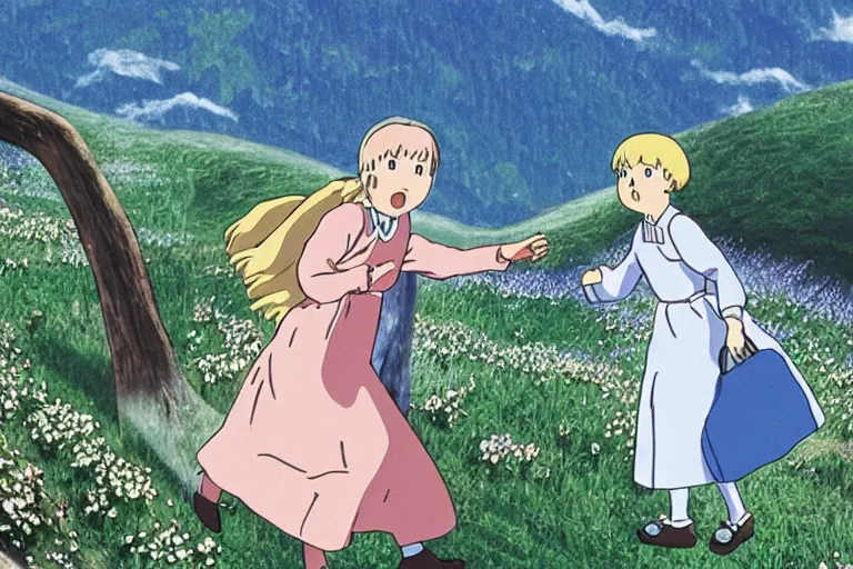 Image similar to still image from the sound of music by hayao miyazaki, ultra detailed, finely detailed