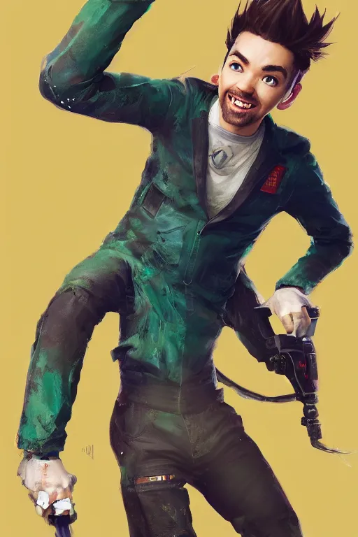 Image similar to a portrait of the YouTuber jacksepticeye in a goofy outfit by Greg Rutkowski, Sung Choi, Mitchell Mohrhauser, Maciej Kuciara, Johnson Ting, Maxim Verehin, Peter Konig, final fantasy , 8k photorealistic, cinematic lighting, HD, high details, atmospheric , trending on artstation